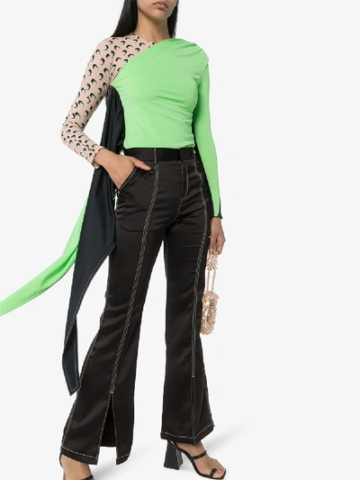 Shop Angel Chen Flared Contrast Stitch Trousers In Black