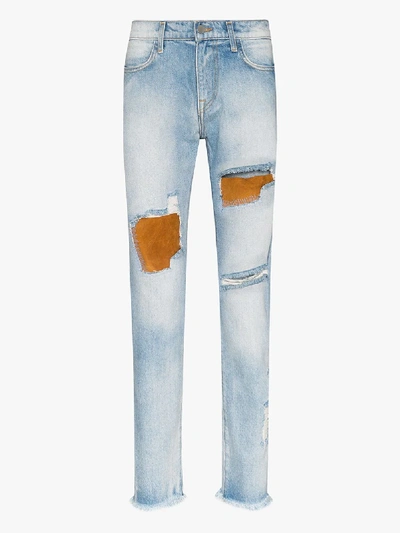 Shop 424 Distressed Nubuck Panel Skinny Jeans In Blue