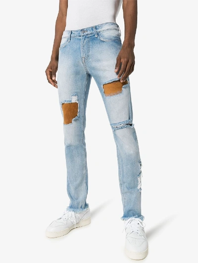 Shop 424 Distressed Nubuck Panel Skinny Jeans In Blue