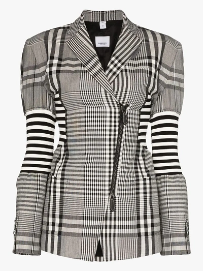 Shop Burberry Striped Checked Fitted Blazer In Black