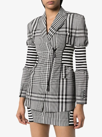 Shop Burberry Striped Checked Fitted Blazer In Black