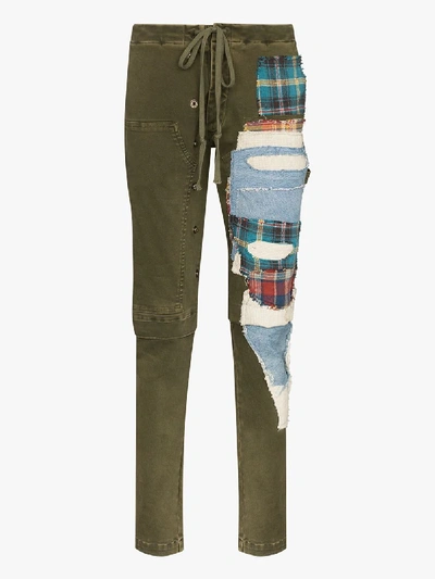 Shop Greg Lauren Patchwork Slim Leg Trousers In Green