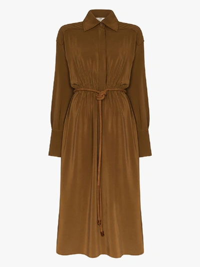 Shop Fendi Crêpe De Chine Silk Shirt Dress In Brown