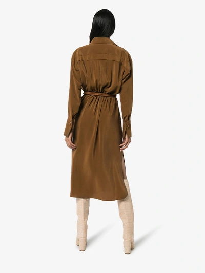 Shop Fendi Crêpe De Chine Silk Shirt Dress In Brown