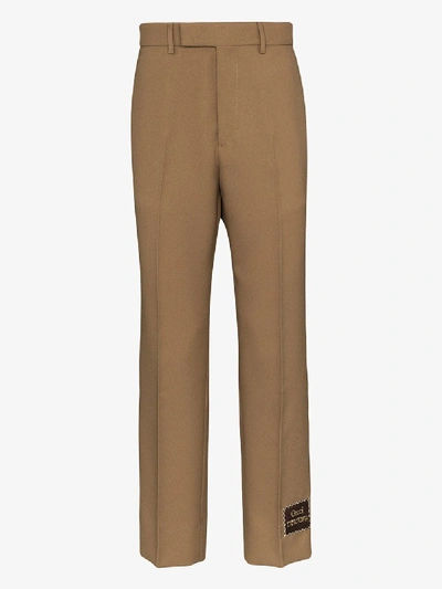 Shop Gucci Logo Patch Cropped Trousers In Brown