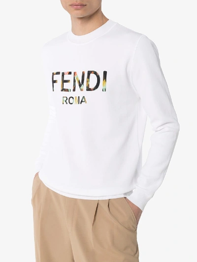 Shop Fendi Mens White Roma Logo Cotton Sweatshirt