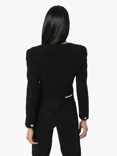 Shop Alessandra Rich Crystal Button Cropped Tweed Jacket In Black