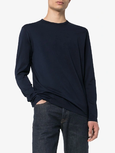 Shop Sunspel Long Sleeve Cotton T-shirt In Blue