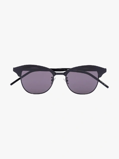 Shop Saint Laurent Black 356 Matte Round Sunglasses