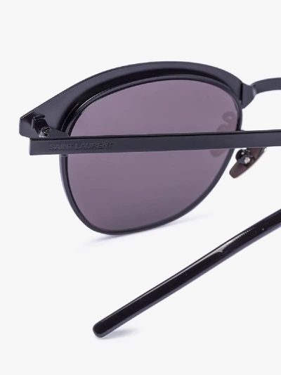 Shop Saint Laurent Black 356 Matte Round Sunglasses