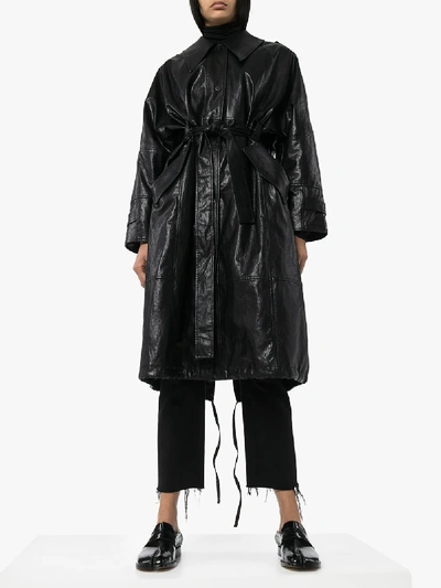 Shop Low Classic Faux Leather Coat In Black