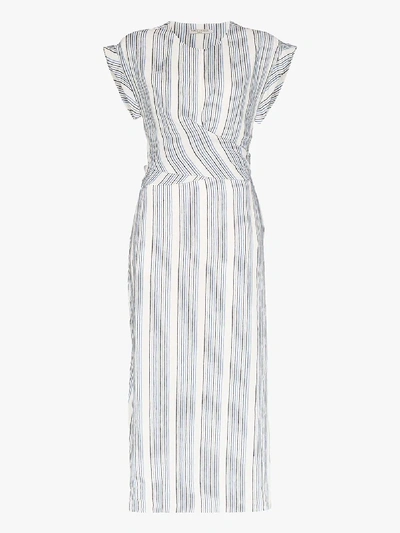 Shop Three Graces Tilde Striped Linen Midi Dress In Blue