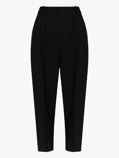 Shop Alexander Mcqueen Womens Black Tapered Leg Tailored Trousers