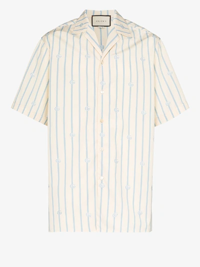 Shop Gucci Gg Iconic Print Cotton Bowling Shirt In Neutrals