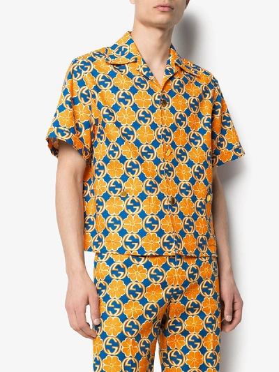 Shop Gucci Printed Cotton Canvas Shirt In Orange