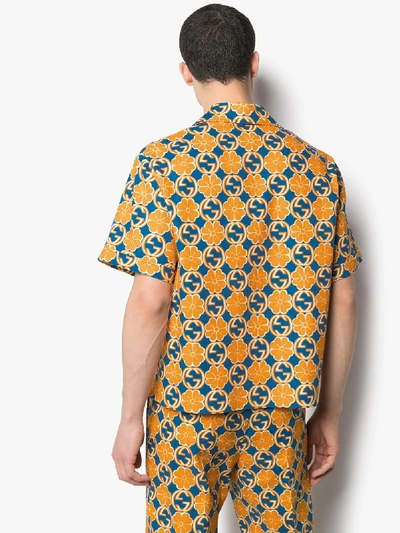 Shop Gucci Printed Cotton Canvas Shirt In Orange