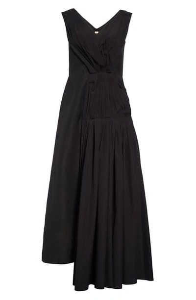Shop Marni Gathered Side Cotton Poplin Midi Dress In Black