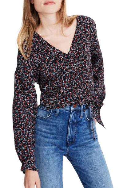 Madewell Long Sleeve Sash Tie Silk Wrap Top In Field Floral Pressed Orchid  | ModeSens