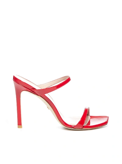 Stuart Weitzman Aleena 100 Patent Leather Mules In Ruby Red