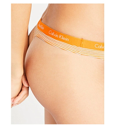 Shop Calvin Klein Carousel Stretch-cotton Thong In Fsy Feeder Stripe F/zest