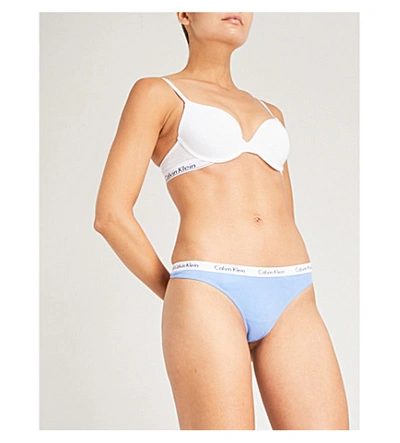 Shop Calvin Klein Carousel Stretch-cotton Thong In Bcx Carolina Blue