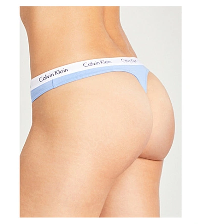 Shop Calvin Klein Carousel Stretch-cotton Thong In Bcx Carolina Blue