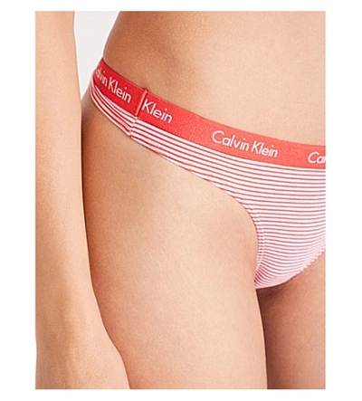 Shop Calvin Klein Carousel Stretch-cotton Thong In Fsm Feeder Stripe Marlow