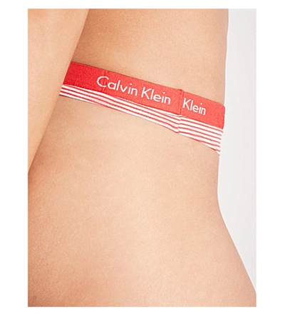 Shop Calvin Klein Carousel Stretch-cotton Thong In Fsm Feeder Stripe Marlow