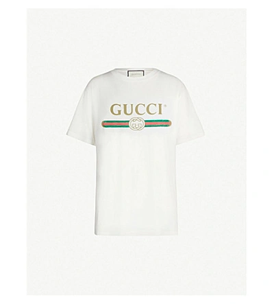 Shop Gucci Logo-print Cotton-jersey T-shirt In White