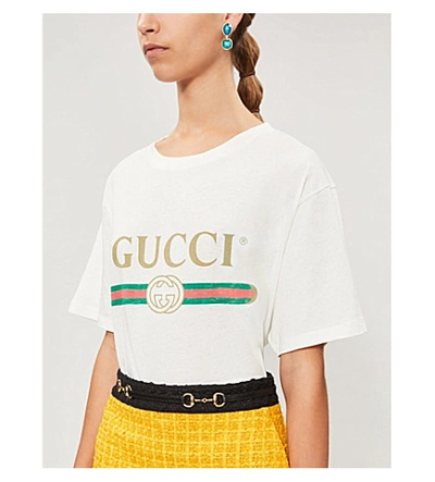 Shop Gucci Logo-print Cotton-jersey T-shirt In White