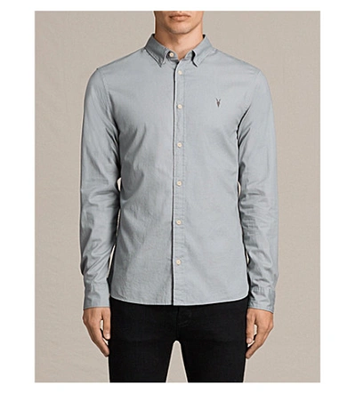 Shop Allsaints Redondo Slim-fit Cotton Shirt In Chrome Blue