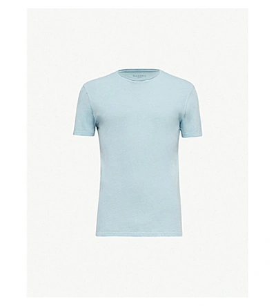 Shop Allsaints Figure Crewneck Cotton-jersey T-shirt In Arbour Blue