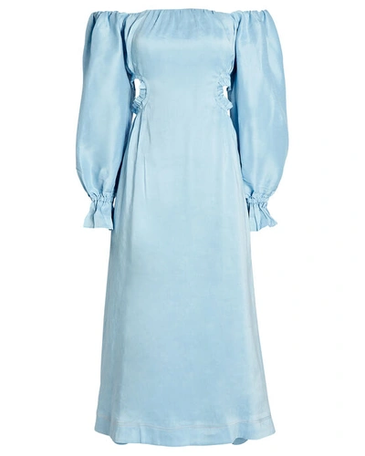 Shop Aje Overture Blouson Midi Dress In Blue-lt