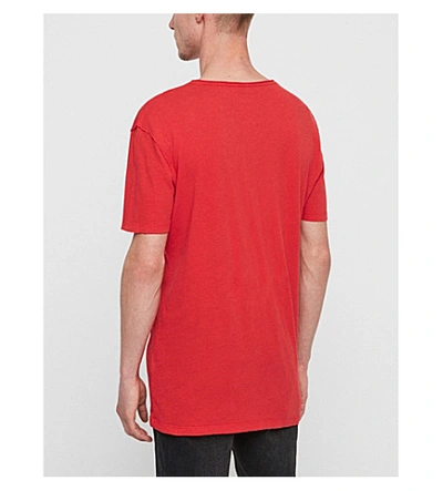 Shop Allsaints Figure Crewneck Cotton-jersey T-shirt In Sulphur Red