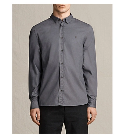 Shop Allsaints Redondo Slim-fit Cotton Shirt In Coal Grey