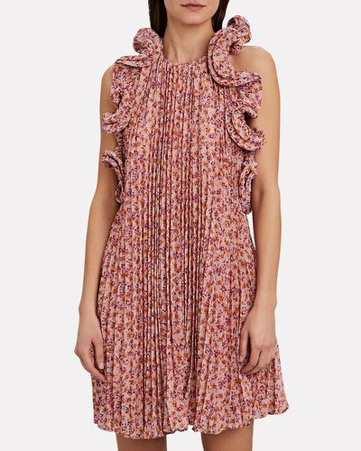 Shop Amur Mimi Ruffled Floral Print Dress In Pink