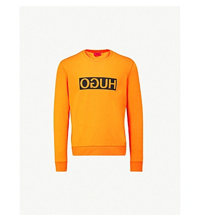 Shop Hugo Reverse Logo Cotton-jersey Sweatshirt In Medium Orange