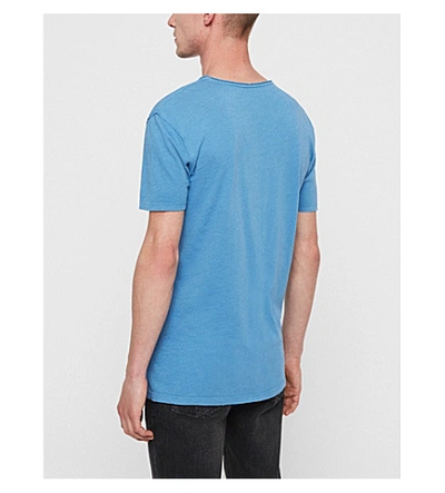 Shop Allsaints Figure Crewneck Cotton-jersey T-shirt In Atlantic Blue