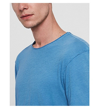 Shop Allsaints Figure Crewneck Cotton-jersey T-shirt In Atlantic Blue