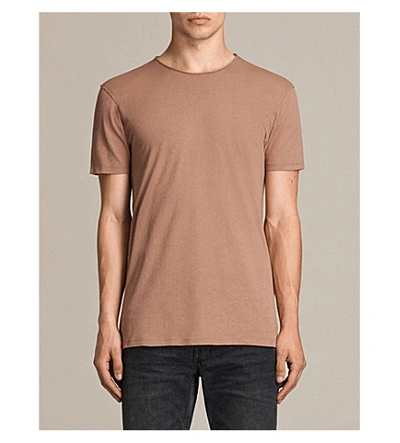 Shop Allsaints Figure Crewneck Cotton-jersey T-shirt In Clay Red