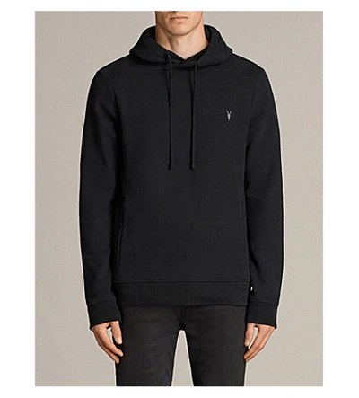 Shop Allsaints Men's Black Raven Logo-embroidered Cotton-fleece Hoody