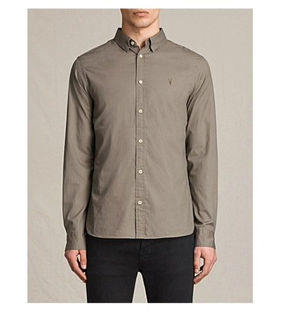 Shop Allsaints Redondo Slim-fit Cotton Shirt In Taupe