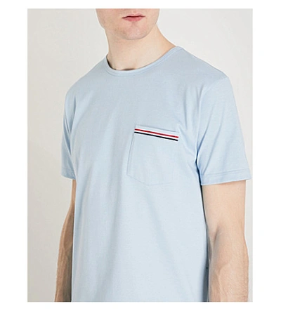 Shop Thom Browne Patch Pocket Cotton T-shirt In Pale Blue