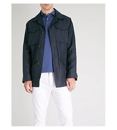 Shop Polo Ralph Lauren Slim-fit Cotton-piqué Polo Shirt In Light Navy