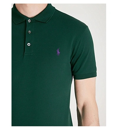 Shop Polo Ralph Lauren Slim-fit Cotton-piqué Polo Shirt In College Green