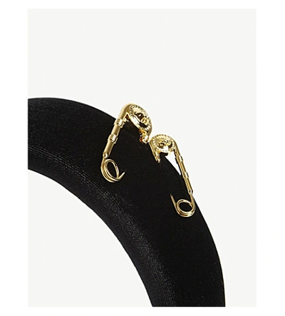 Shop Versace Safety Pin Detail Headband In Nero+stampa