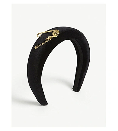 Shop Versace Safety Pin Detail Headband In Nero+stampa