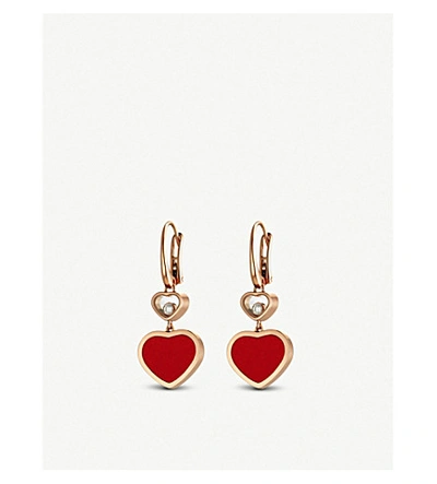 Shop Chopard Happy Hearts 18ct Rose-gold And Diamond Earrings In Rose Gold And Red