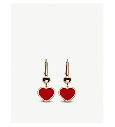 Shop Chopard Happy Hearts 18ct Rose-gold And Diamond Earrings In Rose Gold And Red