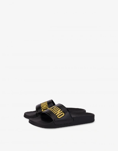 Shop Moschino Pvc Slide Sandals With Logo In Black